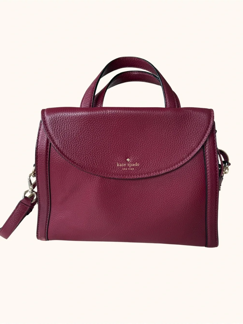 Kate Spade Burgundy Pebbled Leather Cobble Hill Adrien Satchel Bag